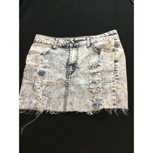 Jess Distressed Acid Wash Denim Mini Skirt Blue Juniors Women's size L